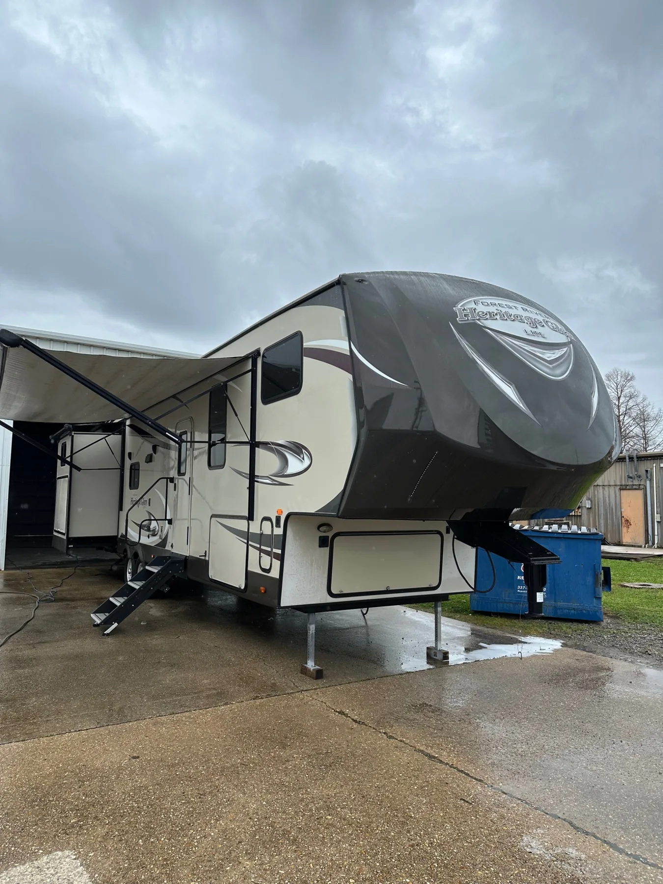 Fifth-wheel camper after exterior detailing and finish care